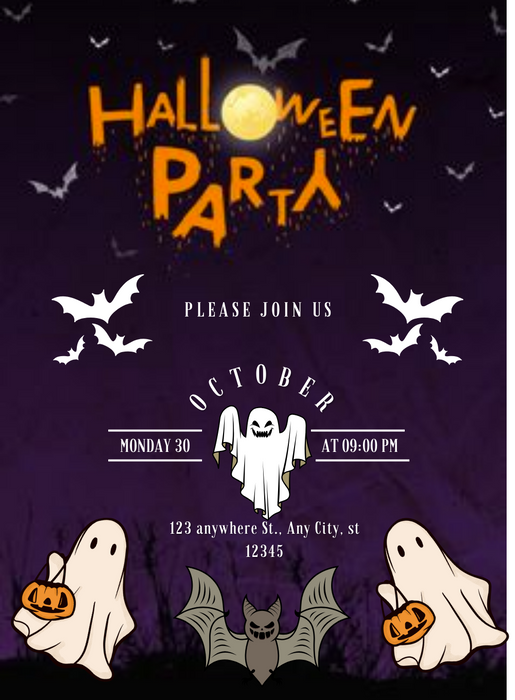 Purple Panic Holloween Invitation-AAHOO012
