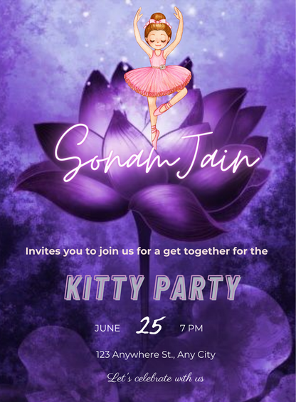 Purple Passion Kitty Party Invitation-AAKPI012