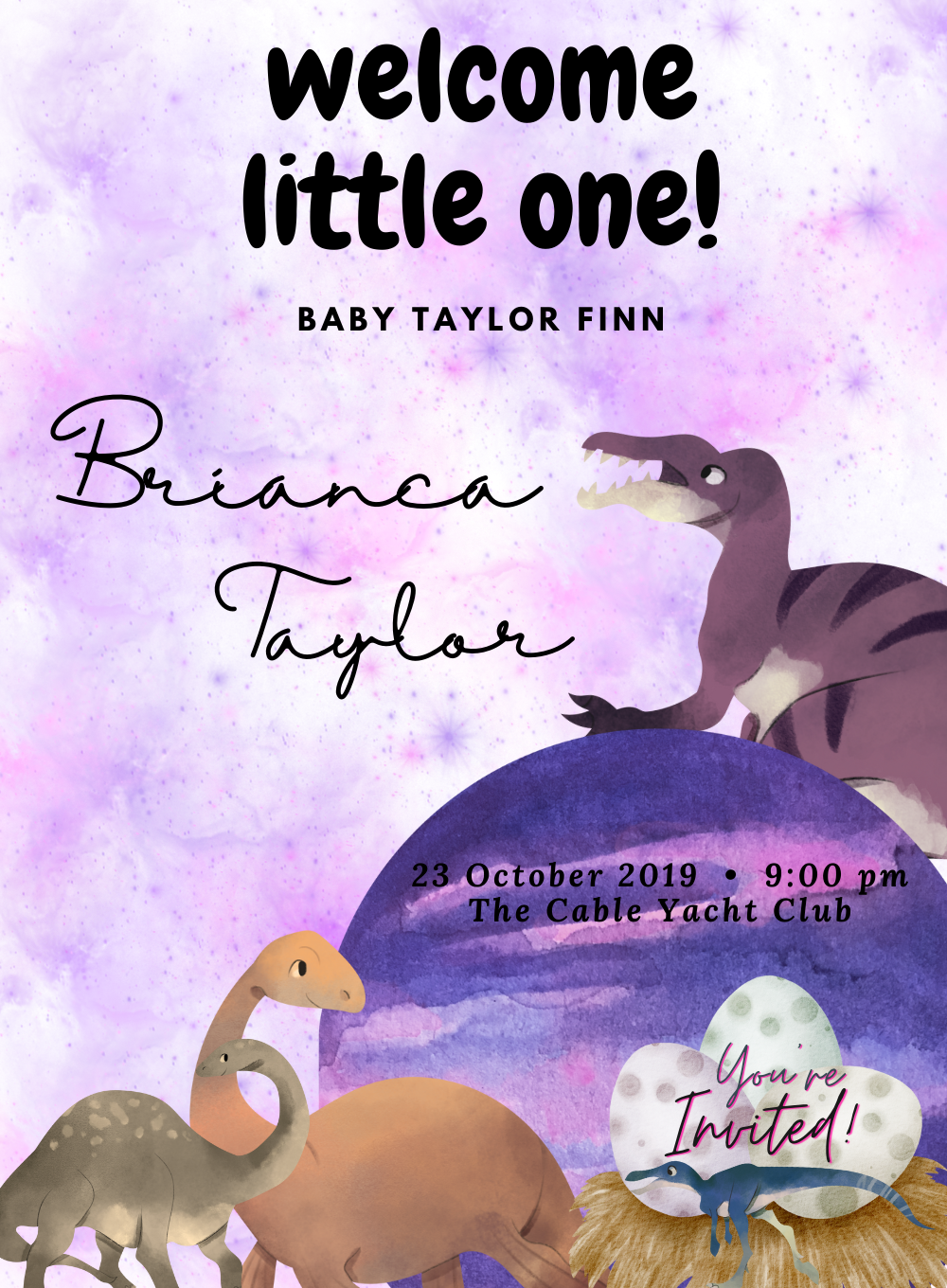 Purple Prehistoric Dinosaur Invitation-AADII007