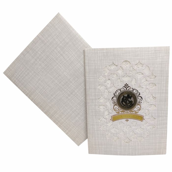 Grey Modern Metallic Laser Cut Design With Ganesha-KNK7037G-King of Cards