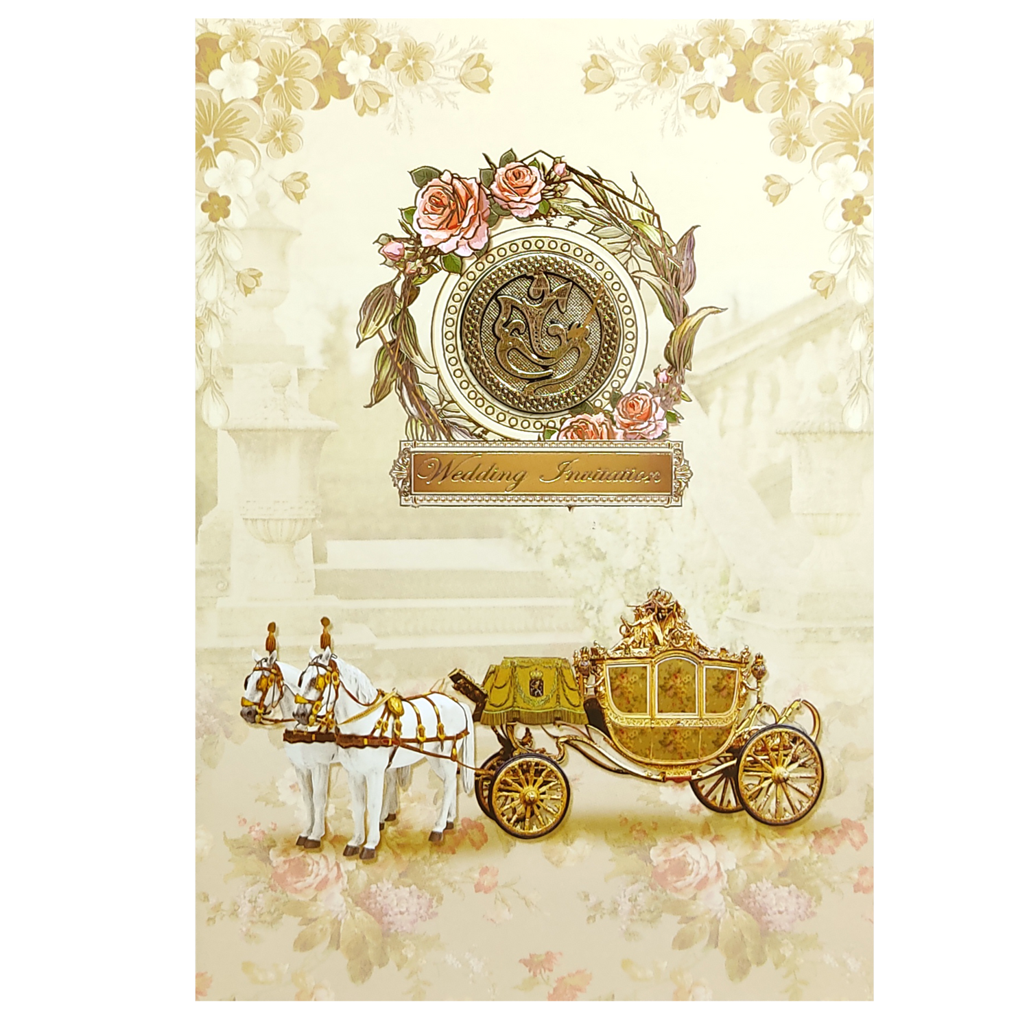Brown Floral Paper Sheet Wedding Card-KNEP1609