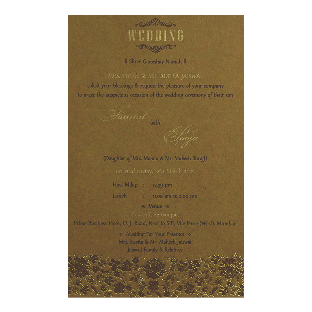 Brown Floral Single Invitation Card-KRCS7433