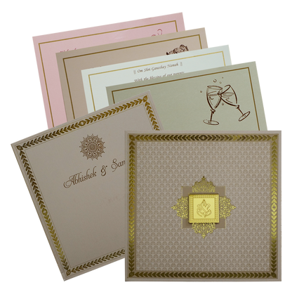Light Brown Ganesha Wedding Card-KRC30502