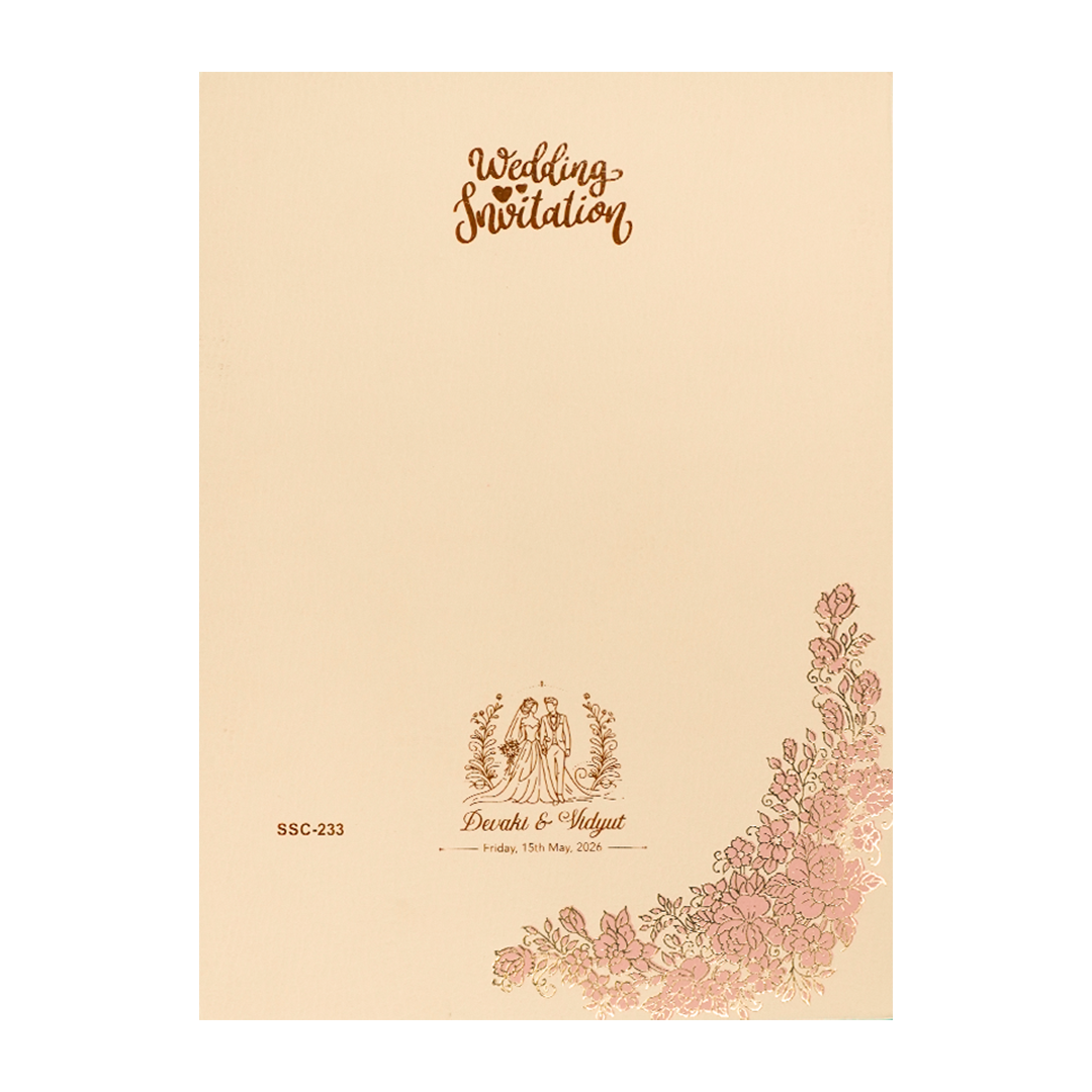 Pink Floral Jaali Padded Wedding Card-KSSC2330