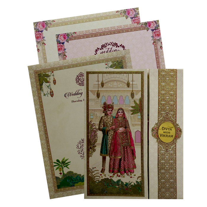 Cream Bride And Groom Wedding Card-KNMO9305