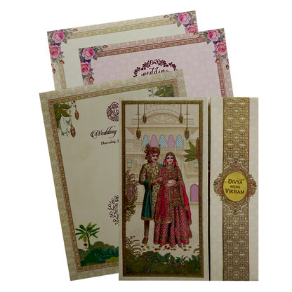 Cream Bride And Groom Wedding Card-KNMO9305