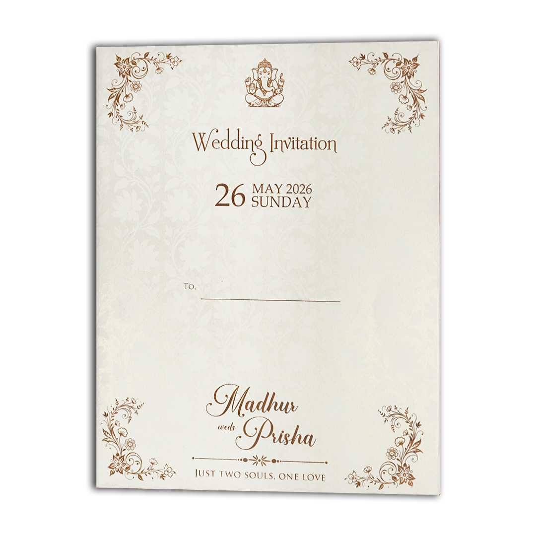 White Floral Padded Wedding Card-KSH73600