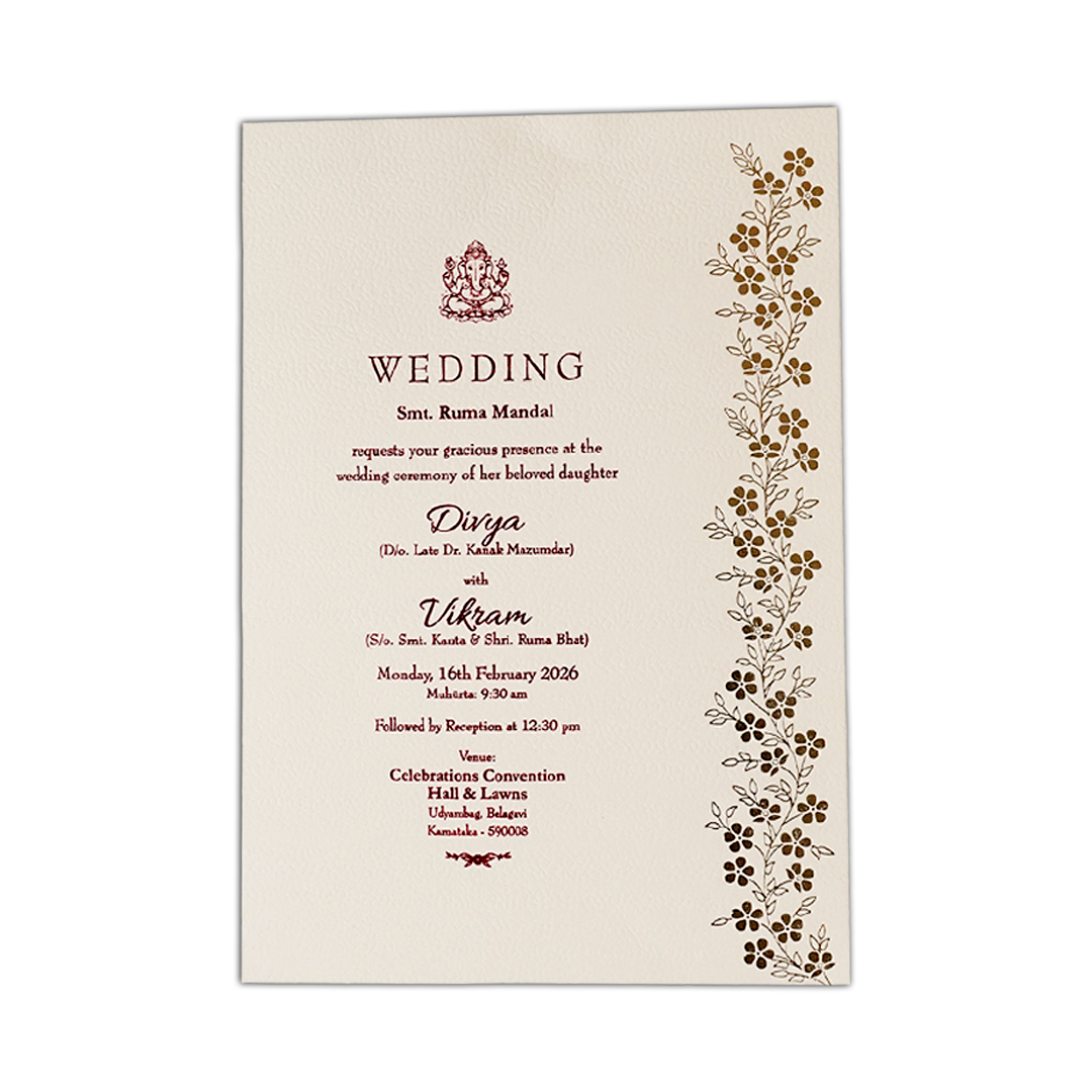 White Gold Floral Wedding Card-KNPD1504