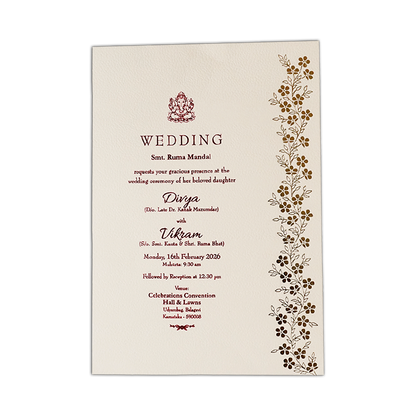 White Gold Floral Wedding Card-KNPD1504