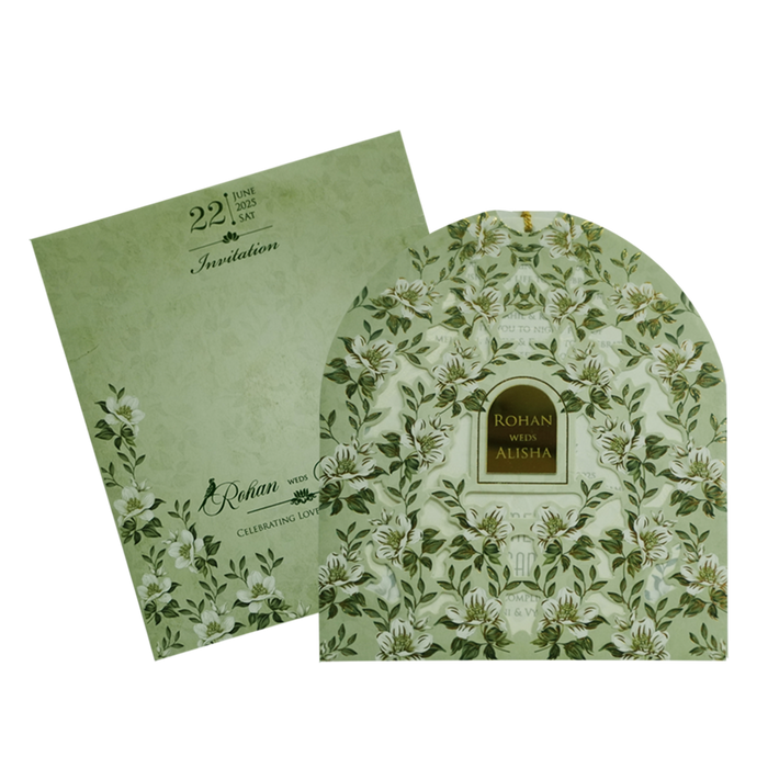 Green Floral Laser Cut Wedding Invitation-King of Cards