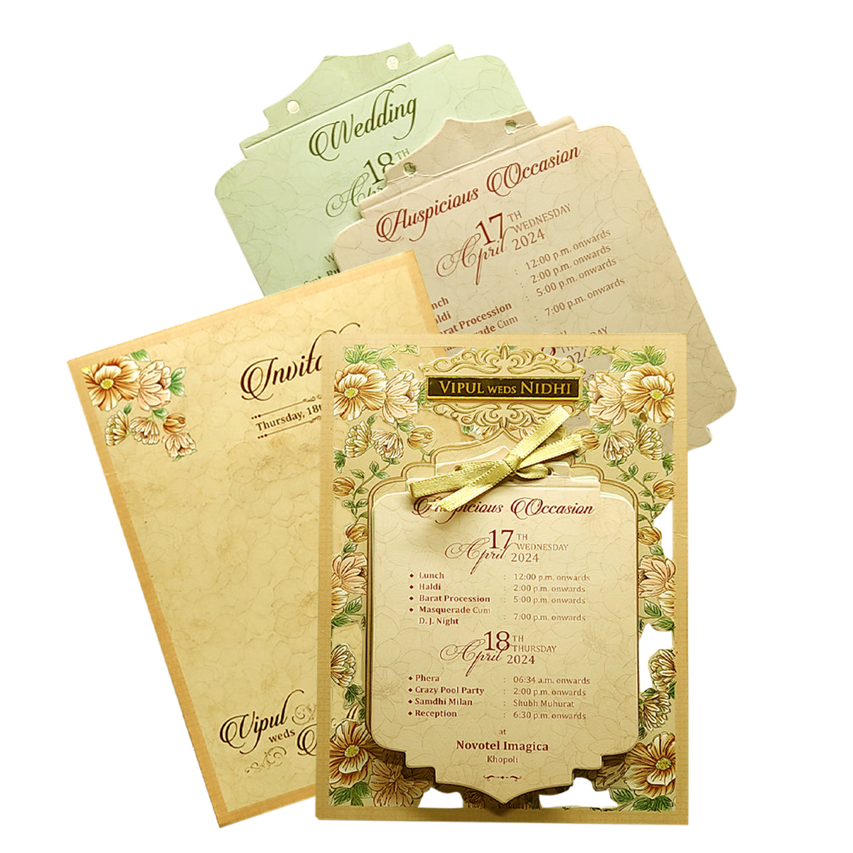 Pale Light Brown Laser Cut Wedding Card-KVN06700