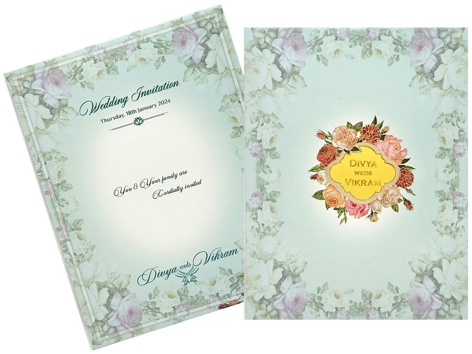 Light blue padded floral design invitation card-King of Cards
