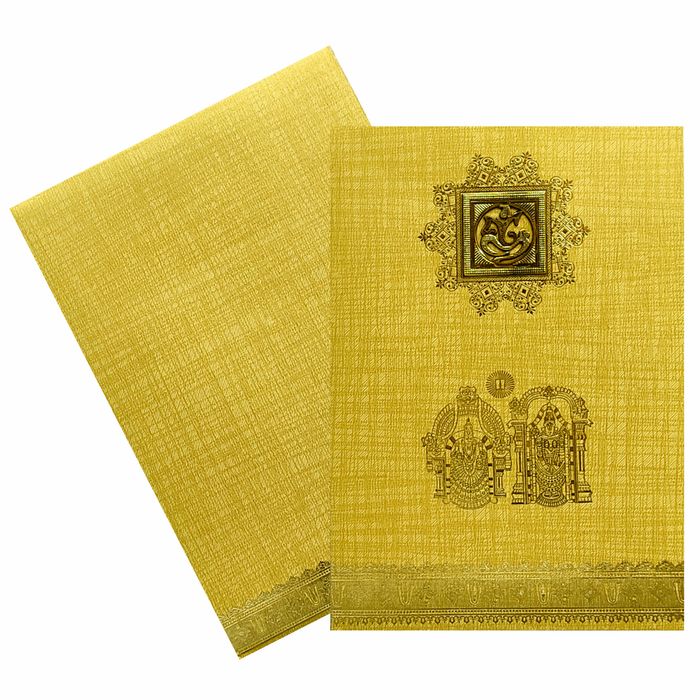 Brown Gold Metallic Invite With Balaji And Padmavathi Print-KNCM22NB-King of Cards