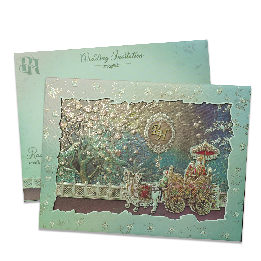 Green Procession Padded Wedding Card - KSI64110