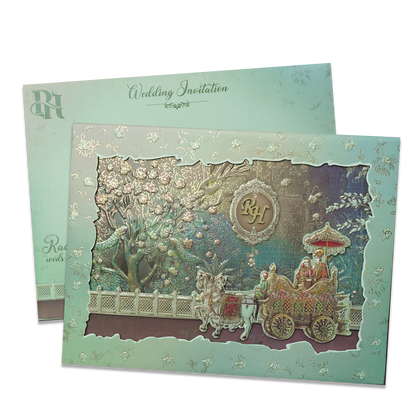 Green Procession Padded Wedding Card - KSI64110