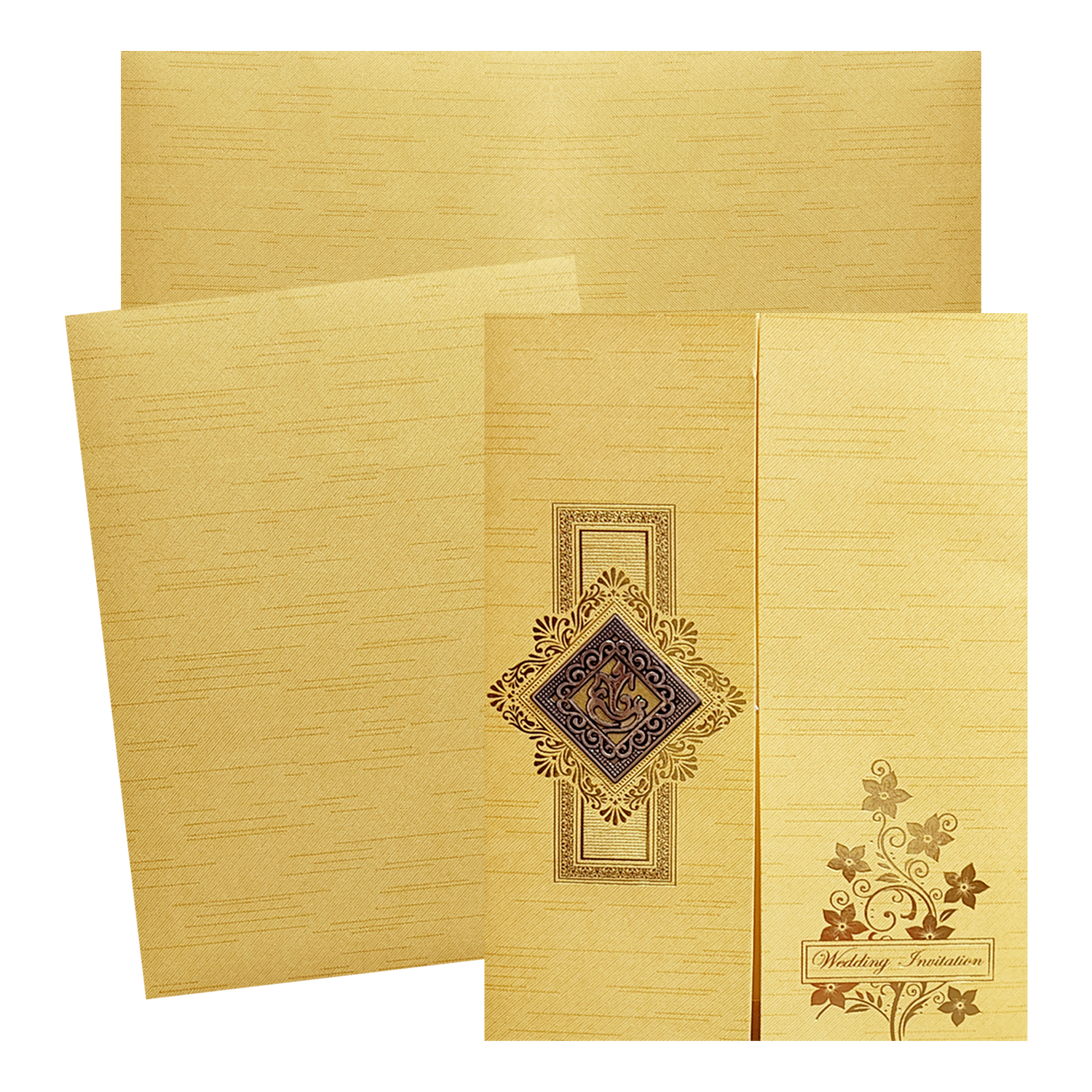 Metallic Gold Green Door Ganesha Wedding Card-KNRM7076G