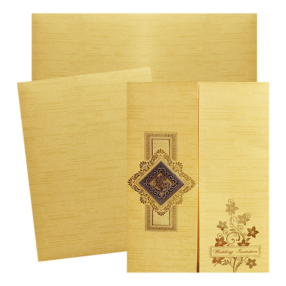 Metallic Gold Green Door Ganesha Wedding Card-KNRM7076G