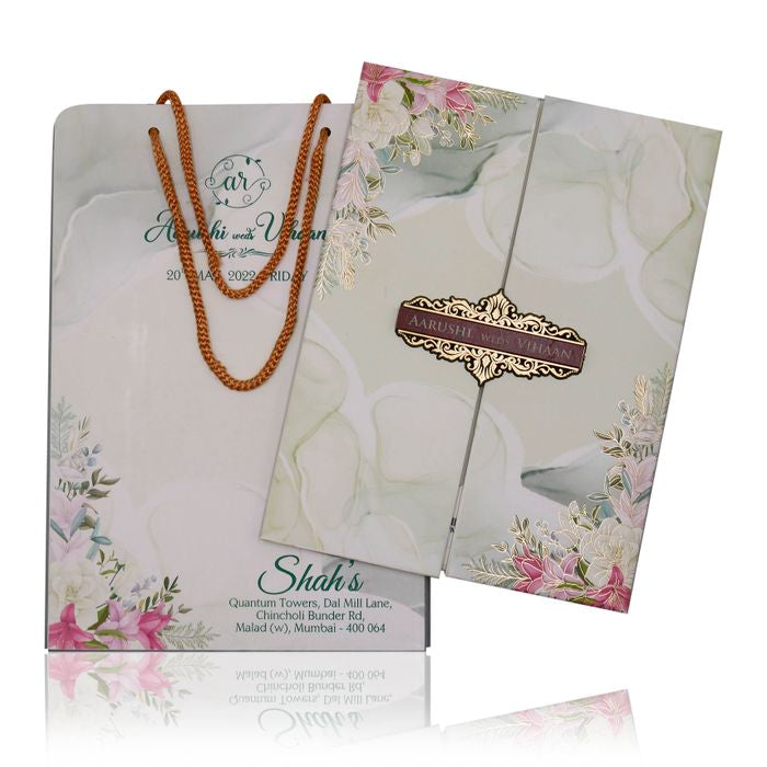 Pale Soft Green Floral Invitation-King of Cards