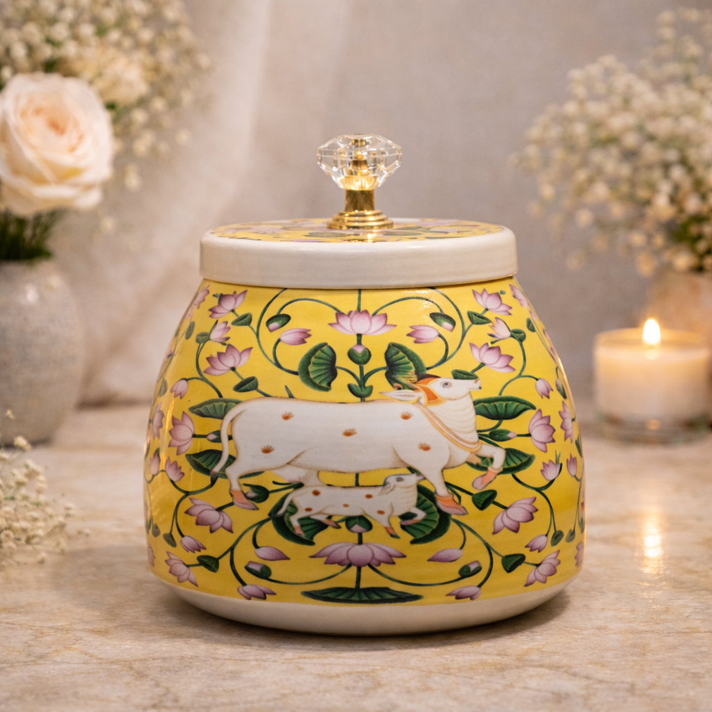 Check out Yellow Cow Decorative Small Jar at best price.✅WhatsApp Support ✅Express Delivery. | King of Cards.