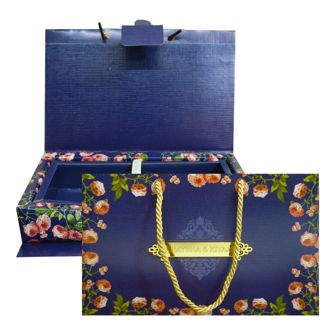 Navy Blue Floral Wedding Box-KRC30010