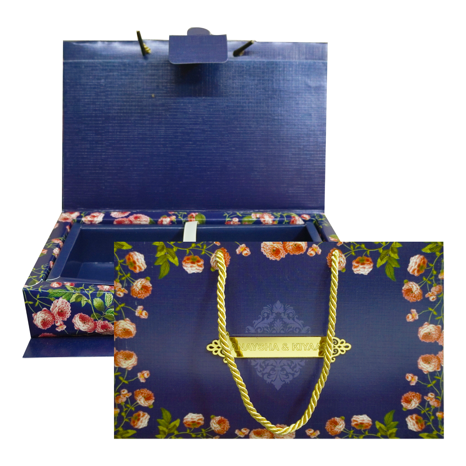 Navy Blue Floral Wedding Box-KRC30010