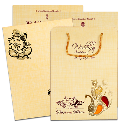 Check out Yellow Peacock Feather Padded Wedding Card at best price. ?WhatsApp Support ?Express Delivery. | King of Cards?.