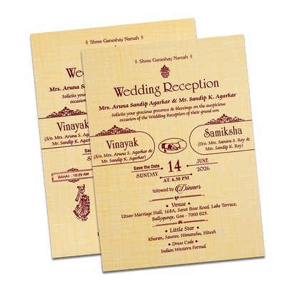 Yellow Peacock Feather Padded Wedding Card-KNPS9516Y