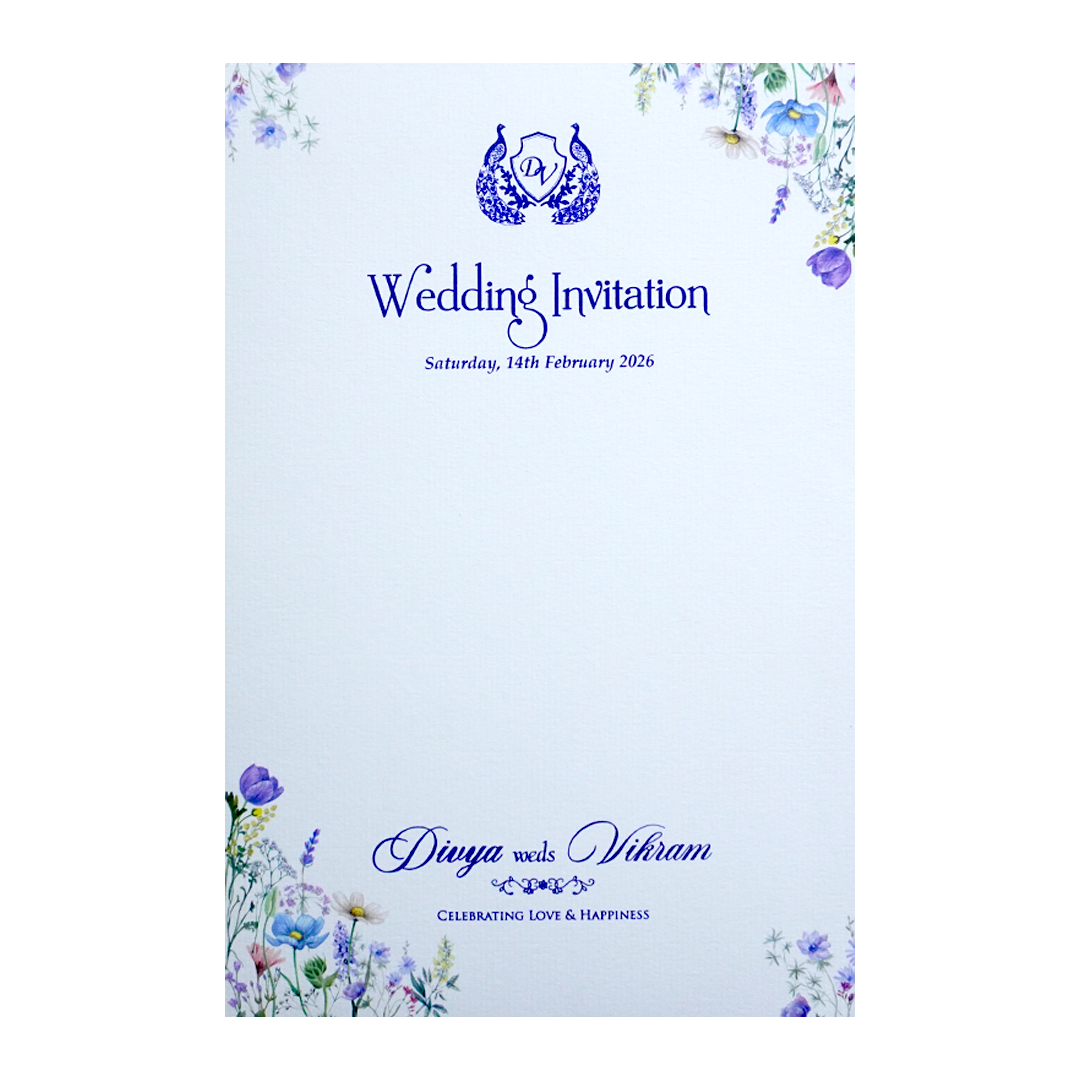 White Single Sheet Floral Wedding Card-KNAP6001