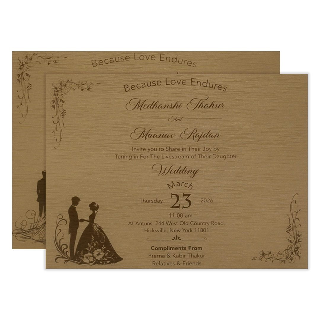Gold Floral Diagonal Padded Wedding Card-KSSC2120