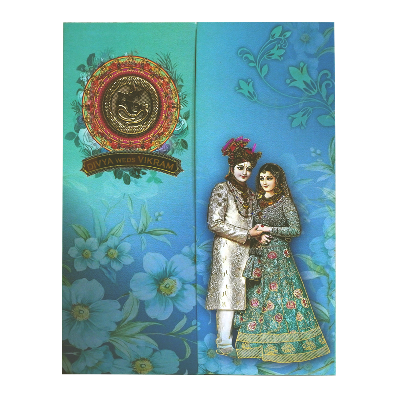 Dark Cyan Blue Wedding Card-KNKM8205