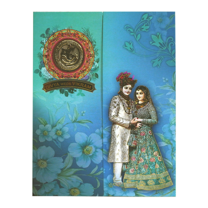 Dark Cyan Blue Wedding Card-KNKM8205