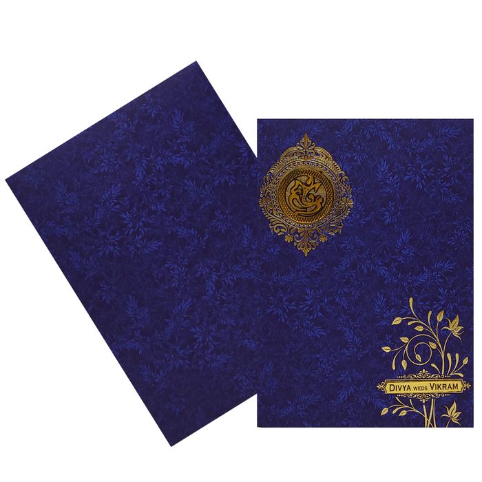 Blue Metallic Floral Background With Embossed Ganesha Sticker-KNCM32BM-King of Cards