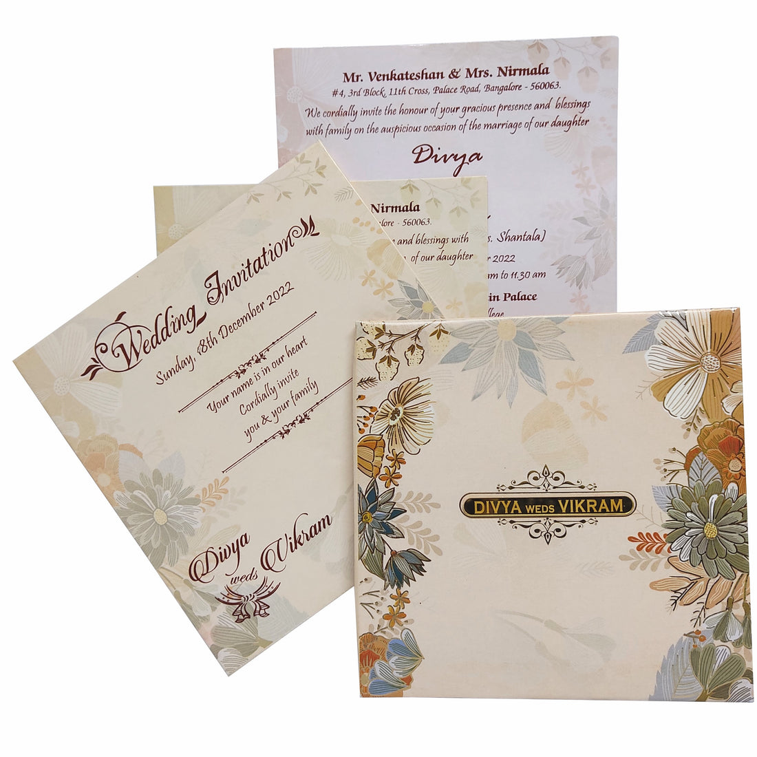 Pink Padded Floral Wedding Card In Offset Print-KNC5602P