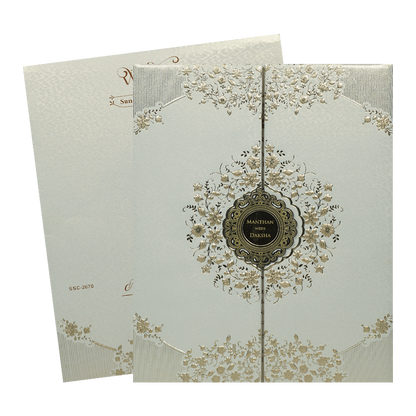 White Gold Square Floral Padded Wedding Card-KSSC2070