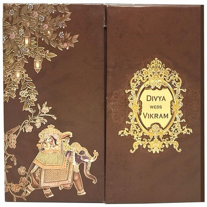 Brown Padded Floral Gold Foiling Print With Open Door Type-KNPO5518N-King of Cards