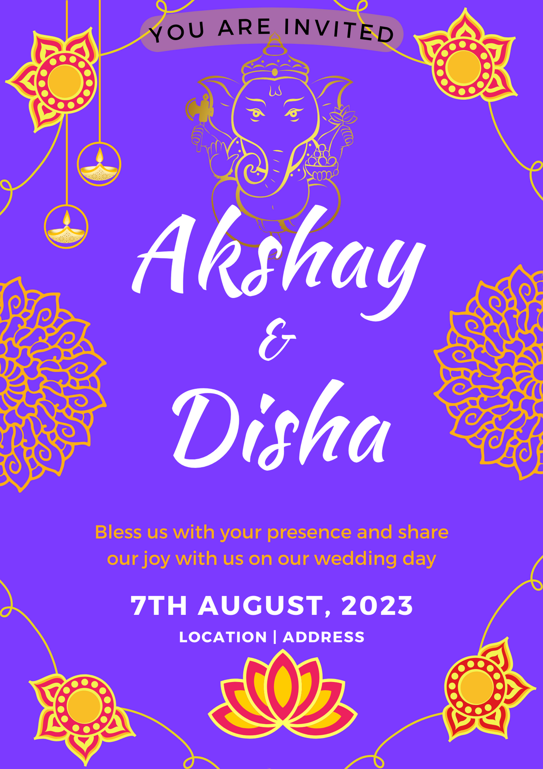 Blue Lotus Gujarati Wedding Invitation-AAGWI003