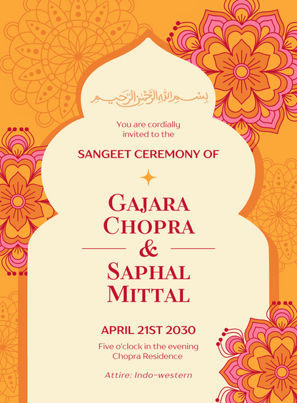 Orange Pink Red Ornamental Wedding Invitation-EINK0047