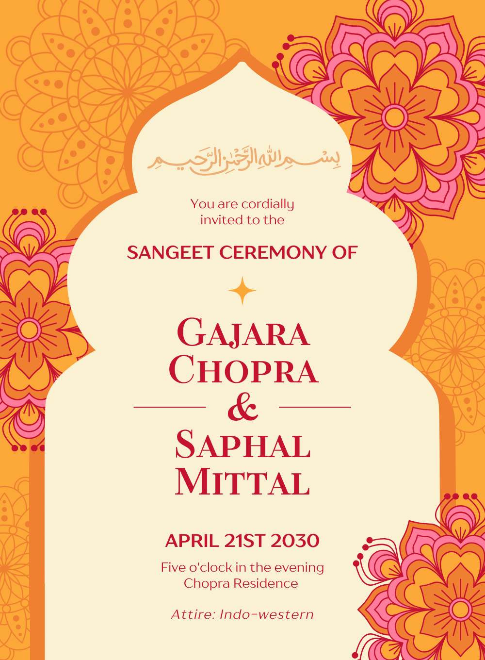 Orange Pink Red Ornamental Wedding Invitation-EINK0047