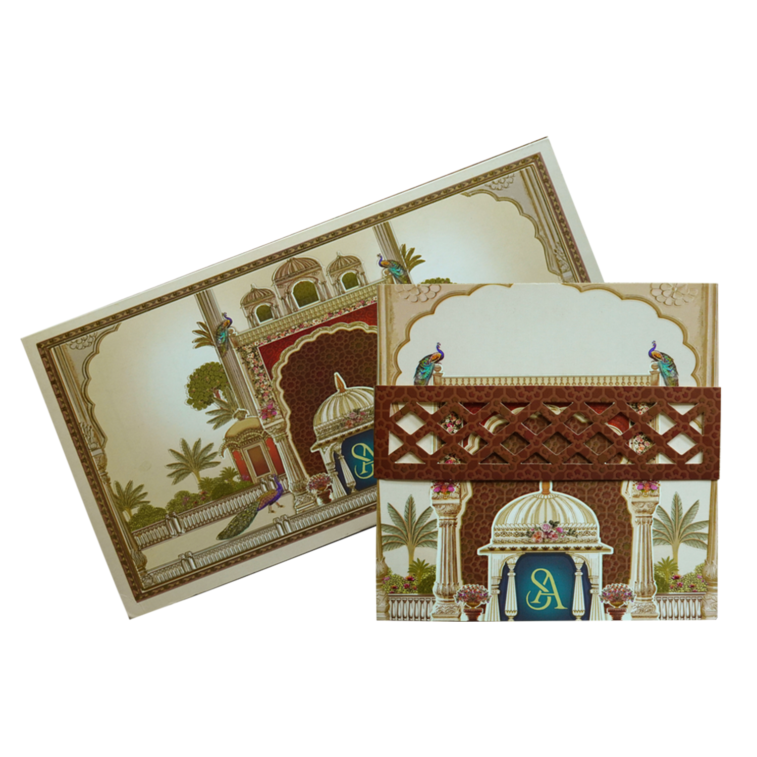 Brown Arch Peacock Box Invitation-KRC30800