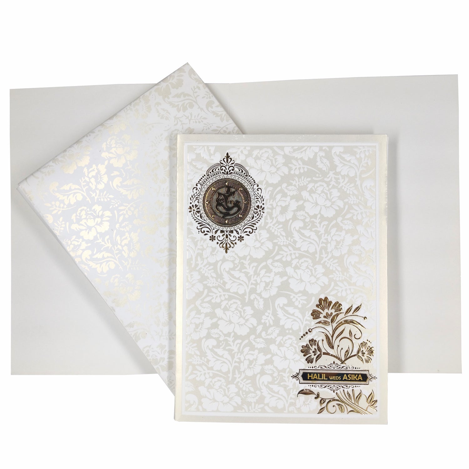 White Jumbo Screen Embossed Floral With Gold Foiling-KNK40500