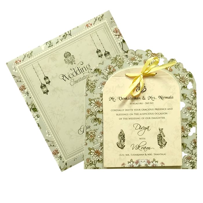 Green Floral MDF Invitation Card-King of Cards