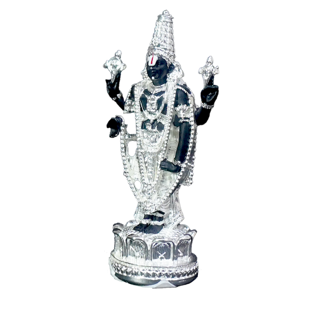 Balaji Idol in Black &amp; German Silver Finish-King of Cards