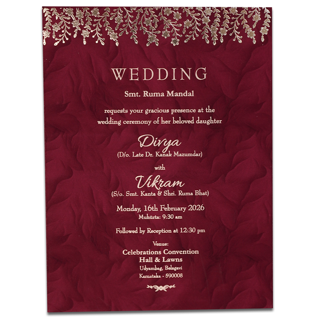 Red Gold Single Sheet Wedding Card-KNPD1485