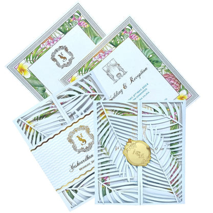 Sky Blue Premium Invitation In Floral Laser Cut Design-KNKYP002