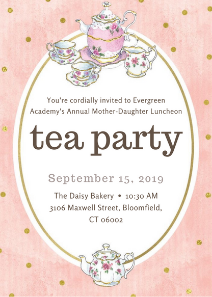 Pink Dotted Design Tea Invitation-AATEA004