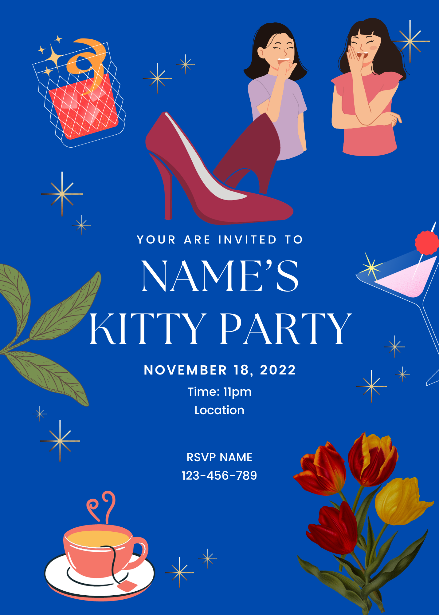 Blue Heels And Ladies Kitty Party Invitation-AAKPI002