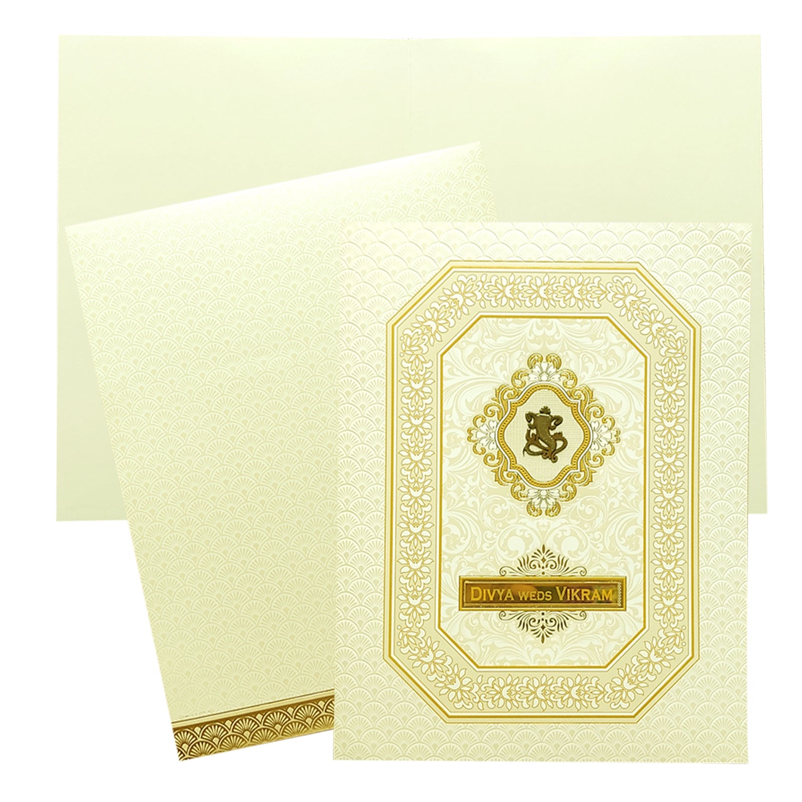 White Gold Floral Wedding Card-KNJS2071