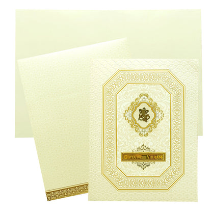 White Gold Floral Wedding Card-KNJS2071