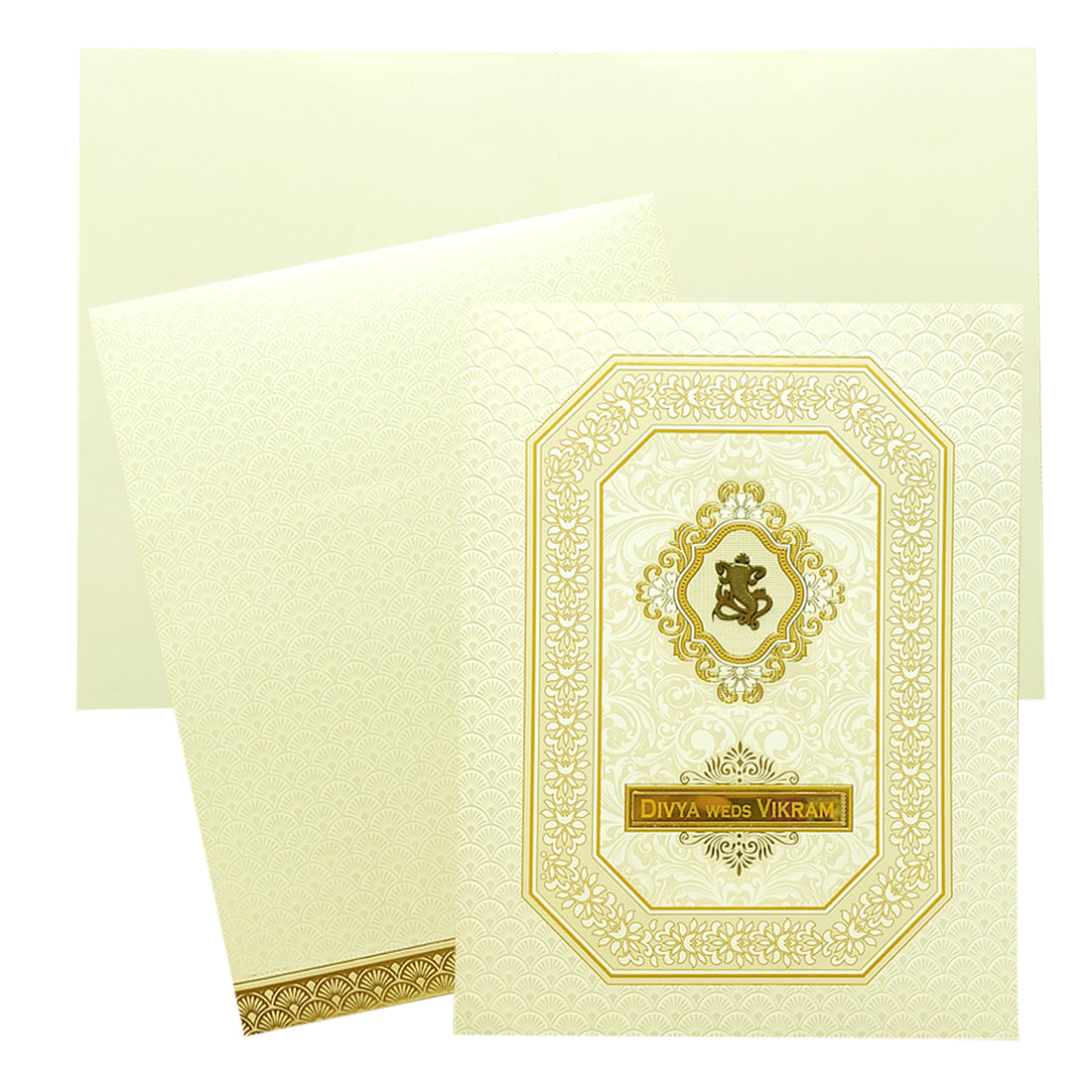 White Gold Floral Wedding Card-KNJS2071