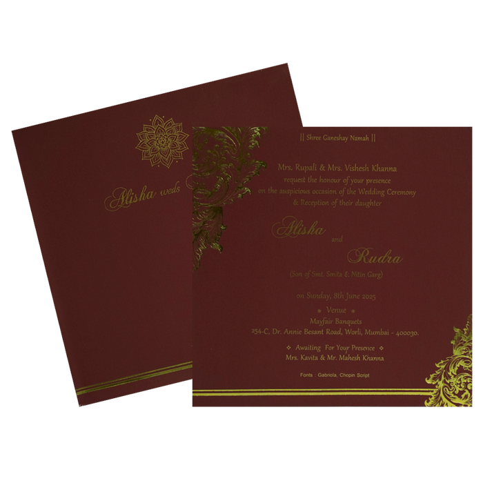 Maroon Gold Floral Single Card-King of Cards
